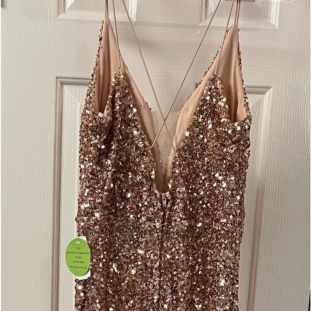 Party Gown. Ombré Pink and Gold. Sequin.